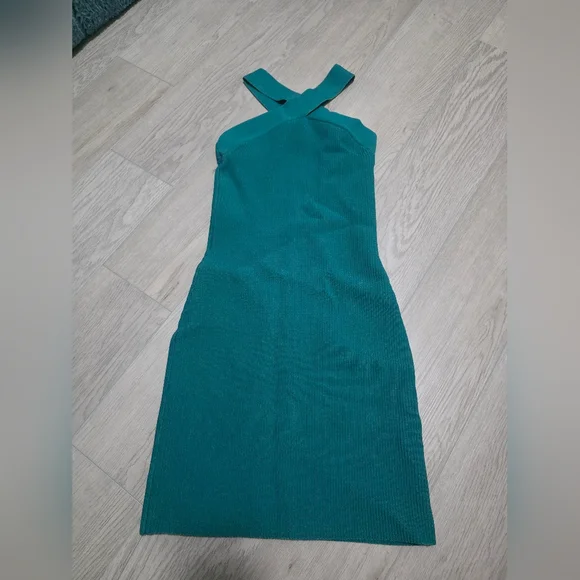Babaton Knit Criss Cross Teal Dress - XS - Picture 2 of 5